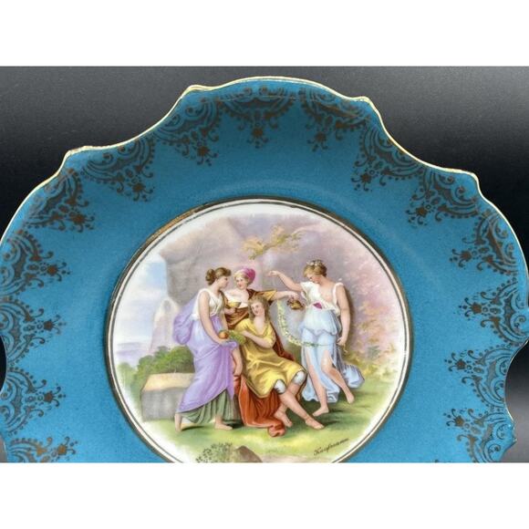 Victoria Austria Sevres Style Kaufmann Watteau Scene Plate Celeste Blue 22K Gold - Picture 3 of 11